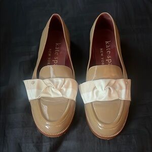 Kate Spade Leandra Tan Loafers with Cream Bow